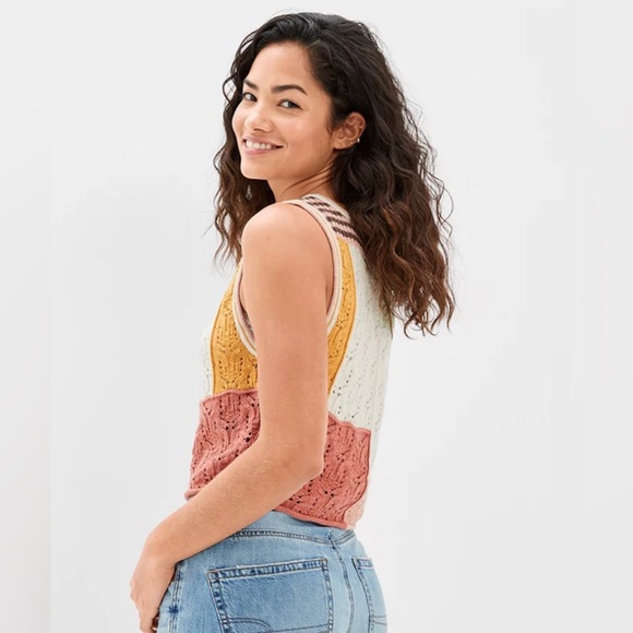 NEW American Eagle AE Patchwork Button Sweater Vest, Green/Cream/Pink, Women’s S - Picture 3 of 12